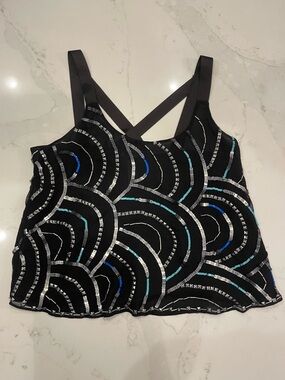 Free People Black, Blue & Silver Sequi Strappy Women's Tank Top Blouse